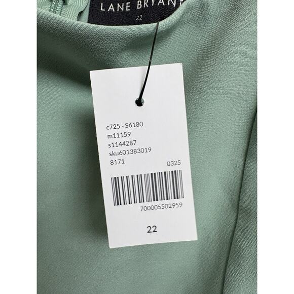 Lane Bryant Women's 22 Green Midi Dress Flutter Sleeve Square Neck Tie Back NWT - Picture 4 of 6